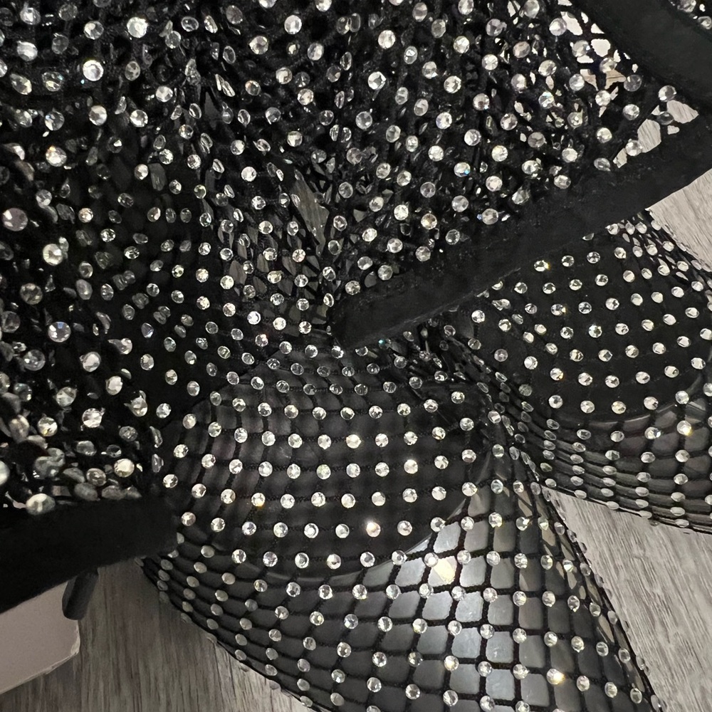 Mango MNG Black Mesh Rhinestone Heeled Boots - Picture 10 of 11